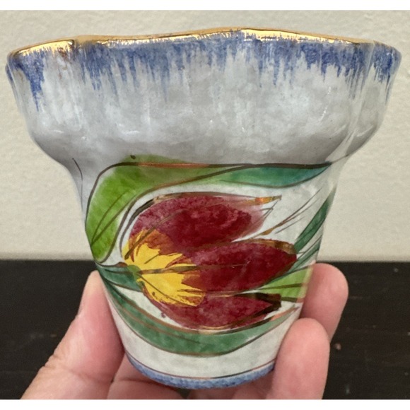 Other - Handpainted Italian Ceramic Flower Pot With Gold Accents 3.5''Tall X 4" Wide